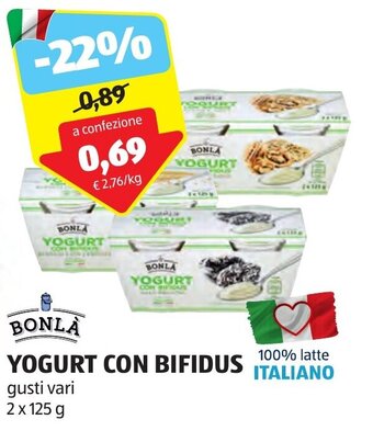 ALDI BONLÀ YOGURT CON BIFIDUS gusti vari 2 x 125 g offerta