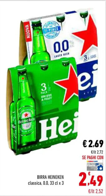 Conad BIRRA HEINEKEN classica, 0.0, 33 cl x 3 offerta