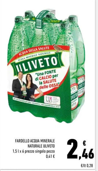 Conad FARDELLO ACQUA MINERALE NATURALE ULIVETO 1,5 l x 6 prezzo singolo pezzo offerta