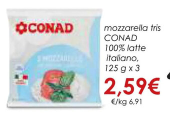 Conad mozzarella tris CONAD 100% latte italiano, 125 g x 3 offerta