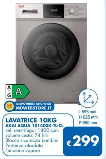 MD Discount LAVATRICE 10KG AKAI AQUA 101400K-TL-CL offerta