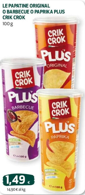 LE PAPATINE ORIGINAL O BARBECUE O PAPRIKA PLUS CRIK CROK 100 g