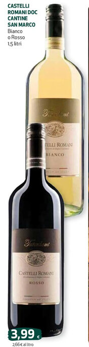Coop CASTELLI ROMANI DOC CANTINE SAN MARCO Bianco o Rosso 1,5 litri offerta