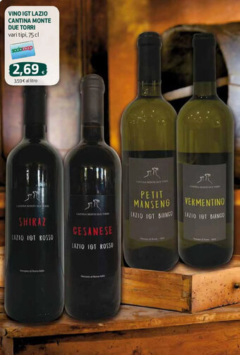 Coop VINO IGT LAZIO CANTINA MONTE DUE TORRI vari tipi, 75 cl offerta