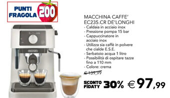 Esselunga MACCHINA CAFFE' EC235.CR DE'LONGHI offerta
