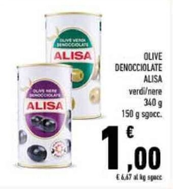 Conad OLIVE DENOCCIOLATE ALISA verdi/nere 340 g 150 g sgocc. offerta