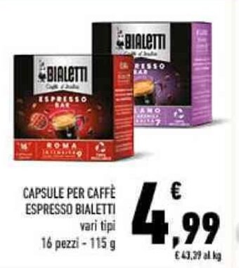 Conad CAPSULE PER CAFFÈ ESPRESSO BIALETTI vari tipi 16 pezzi - 115 g offerta