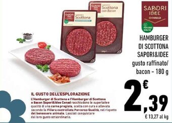 Conad HAMBURGER DI SCOTTONA SAPORI&IDEE gusto raffinato/ bacon - 180 g offerta