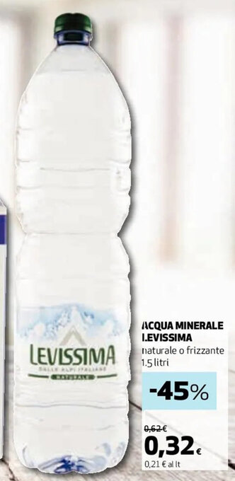 Coop ACQUA MINERALE I.EVISSIMA naturale o frizzante 1.5 litri offerta