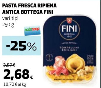 Coop PASTA FRESCA RIPIENA ANTICA BOTTEGA FINI vari tipi 250 g offerta