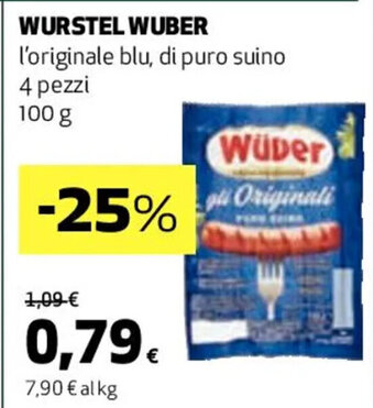 Coop WURSTEL WUBER l'originale blu, di puro suino 4 pezzi 100 g offerta