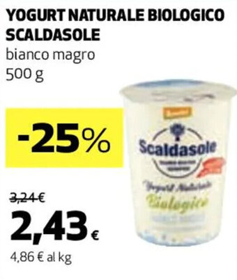 Coop YOGURT NATURALE BIOLOGICO SCALDASOLE bianco magro 500 g offerta