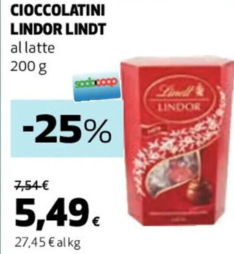 Coop CIOCCOLATINI LINDOR LINDT al latte 200 g offerta