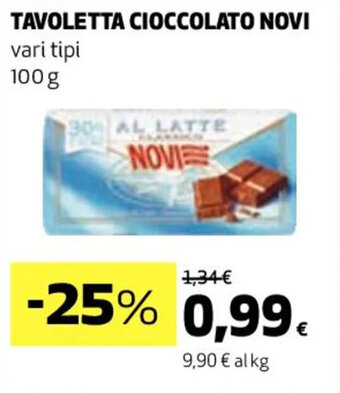 Coop TAVOLETTA CIOCCOLATO NOVI vari tipi 100 g offerta