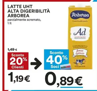 Coop Arborea Ad Latte Alta Digeribilità Parzialmente Scremato 1000 G(ml) offerta