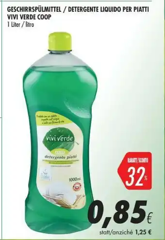 Coop Vivi verde coop Detergente Liquido Per Piatti offerta