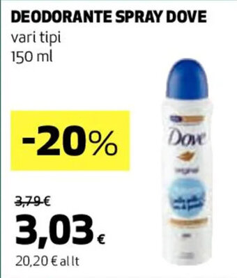 Coop DEODORANTE SPRAY DOVE vari tipi 150 ml offerta