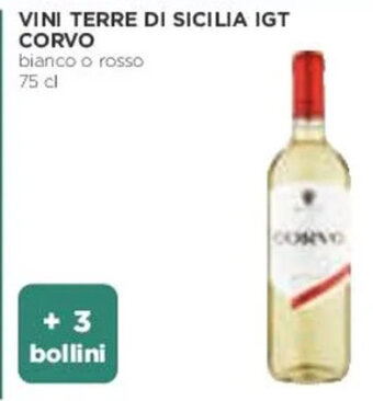 Coop VINI TERRE DI SICILIA IGT CORVO bianco o rosso 75 cl offerta