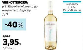 Coop VINI NOTTE ROSSA primitivo o fiano Salento igp 75 cl offerta
