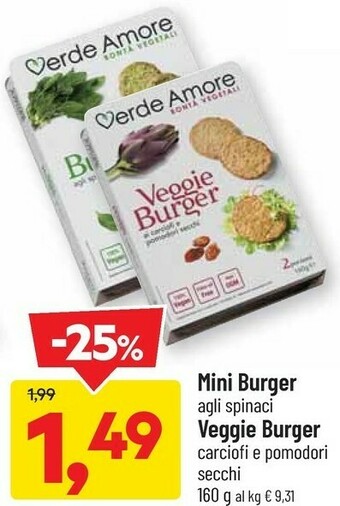 DPiù Verde amore Veggie Burger Ai Carciofi E Pomodori Secchi 160 G(ml) offerta