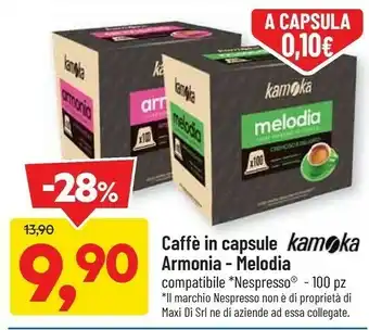 DPiù Kamoka Caffe In Capsule Melodia 100pz offerta
