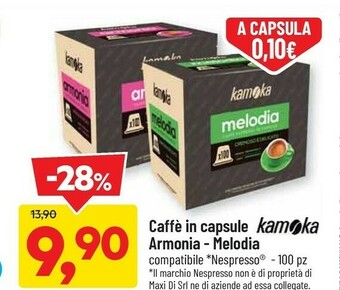DPiù Kamoka Caffe In Capsule Armonia/ Melodia offerta