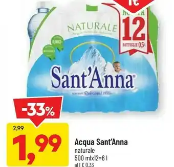DPiù Sant'anna Acqua Minerale Naturale 500 G(ml) offerta