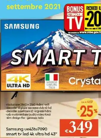 Galassia Samsung Series 7 UE43TU7090S 109,2 Cm (43") 4K Ultra HD Smart TV Wi-Fi Nero offerta