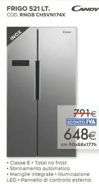 Mondo Convenienza Candy CHSVN 174X Frigorifero Side-by-side Libera Installazione 532 L E Acciaio Inossidabile offerta