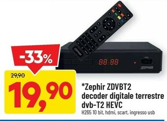 Zephir ZDVBT2 Decoder Digitale Terestre Dvb-T2 HEVC