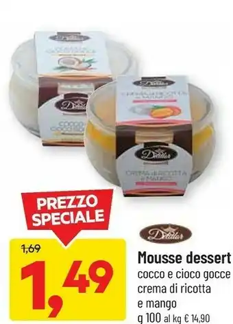 Mousse Dessert Cocco E Cioco Gocce Crema Di Ricotta E Mango