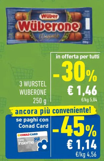 Conad 3 WURSTEL WUBERONE 250 g offerta