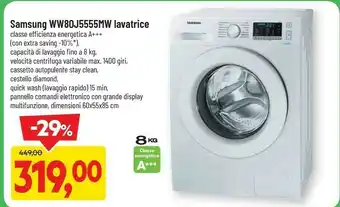 Samsung WW80J5555MW Lavatrice Libera Installazione Caricamento Frontale 8 Kg 1400 Giri/min Bianco