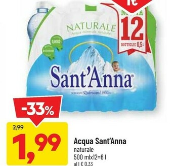 DPiù Sant'anna Acqua Minerale Naturale 500 G(ml) offerta