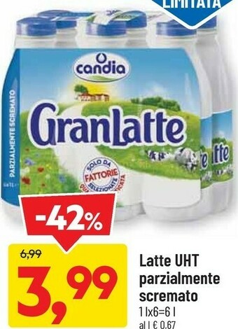 DPiù Latte candia Latte UHT Parzialmente Scremato A Lunga Conservazione 1000 G(ml) offerta
