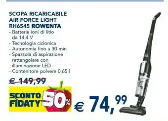 Esselunga Rowenta Air Force Light RH6545 Scopa Elettrica Senza Sacchetto Nero 0,65 L offerta