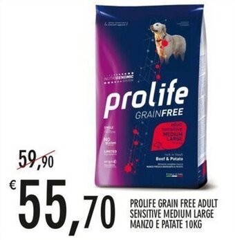 PROLIFE GRAIN FREE ADULT SENSITIVE MEDIUM LARGE MANZO E PATATE 10KG