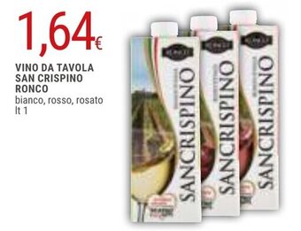 Doro Supermercati VINO DA TAVOLA SAN CRISPINO RONCO bianco, rosso, rosato It 1 offerta