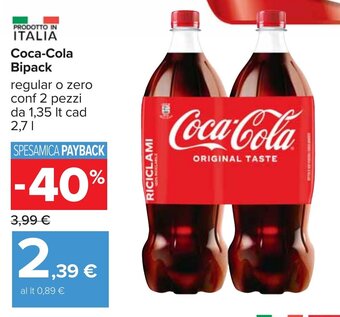 Carrefour Coca-Cola Bipack regular o zero conf 2 pezzi da 1,35 It cad 2,7 l offerta
