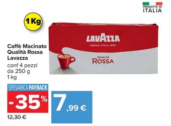 Carrefour Caffè Macinato Qualità Rossa Lavazza conf 4 pezzi da 250 g 1 kg offerta