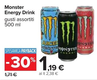 Carrefour Monster Energy Drink gusti assortiti 500 ml offerta
