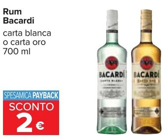 Carrefour Rum Bacardi carta blanca o carta oro 700 ml offerta