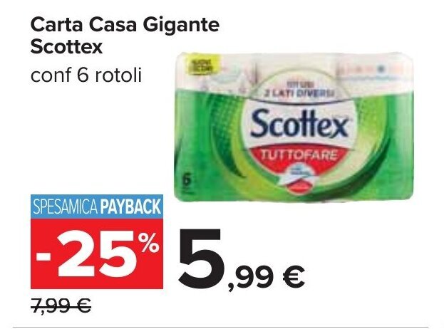 Carrefour Carta Casa Gigante Scottex conf 6 rotoli offerta