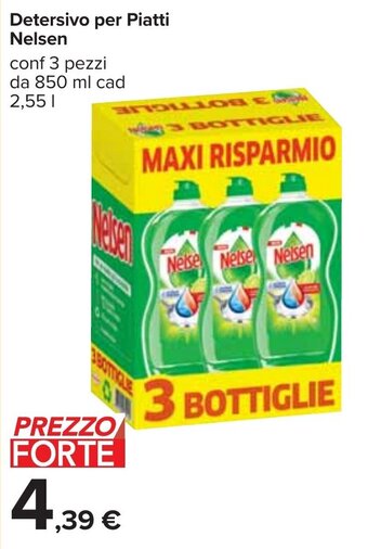 Carrefour Detersivo per Piatti Nelsen conf 3 pezzi da 850 ml cad 2,55 l offerta