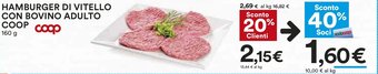 Coop HAMBURGER DI VITELLO CON BOVINO ADULTO COOP 160 g offerta
