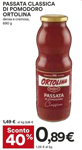 Coop PASSATA CLASSICA DI POMODORO ORTOLINA densa e cremosa, 690 g offerta