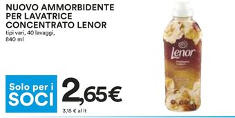 Coop NUOVO AMMORBIDENTE PER LAVATRICE CONCENTRATO LENOR tipi vari, 40 lavaggi, 840 ml offerta