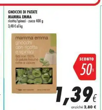 Coop Mamma emma Gnocchi Di Patate Fresche Con Ricotta E Spinaci 400 G(ml) offerta