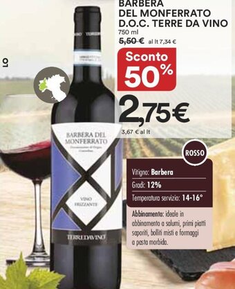 Ipercoop BARBERA DEL MONFERRATO D.O.C. TERRE DA VINO 750 ml offerta