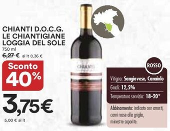 Ipercoop CHIANTI D.O.C.G. LE CHIANTIGIANE LOGGIA DEL SOLE 750 ml offerta